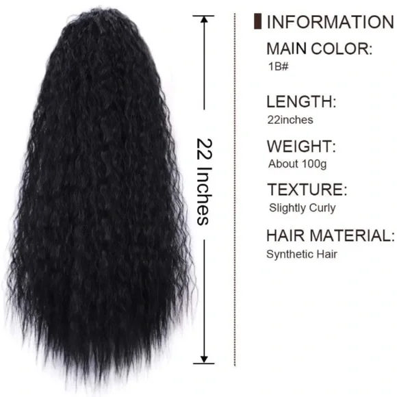 22inch Long Curly Drawstring Ponytail Clip In